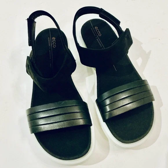 ECCO, Women's Flowt Adjustable Sandals in Black Nubuck Leather, Size 7 - 7.5